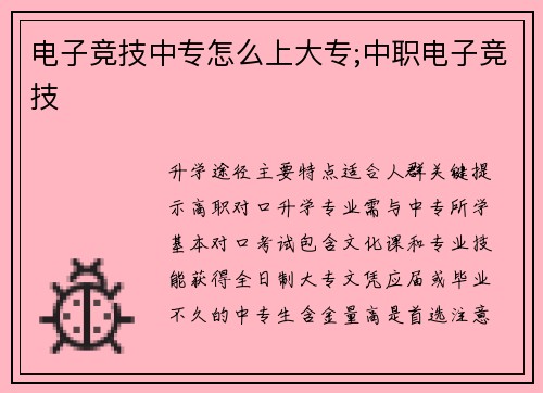 电子竞技中专怎么上大专;中职电子竞技