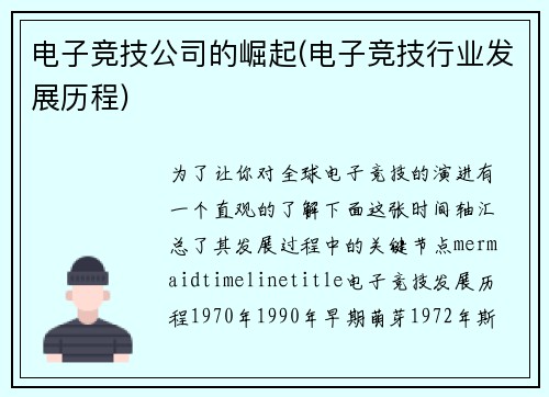 电子竞技公司的崛起(电子竞技行业发展历程)